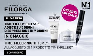 Immagine promozionale per offerta sui prodotti Filorga valida fino al 13 maggio: con l'acquisto di un prodotto della linea Time Filler c'è in omaggio la crema Time Filler Night da 15 ml